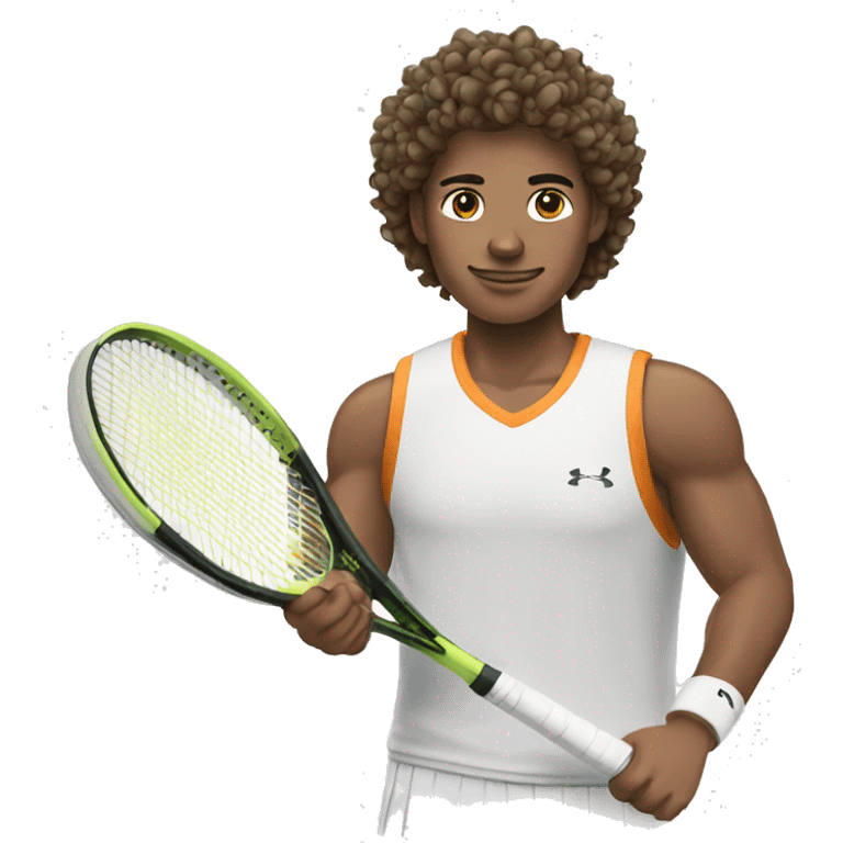 White Tennis player with curly wavy hair and slight freckles emoji