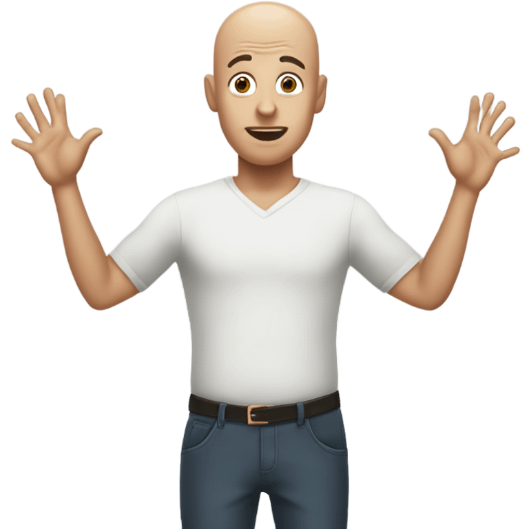 bald guy with surprised “oooo” face with hands up besides his head but they’re palm facing down  emoji