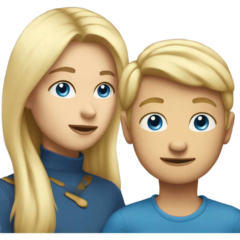 two people talking face to face blond hair blue eyes mom and younger son face to face emoji