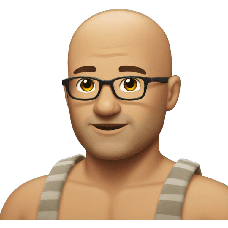 bald man by the pool with dad bod and furry chest emoji