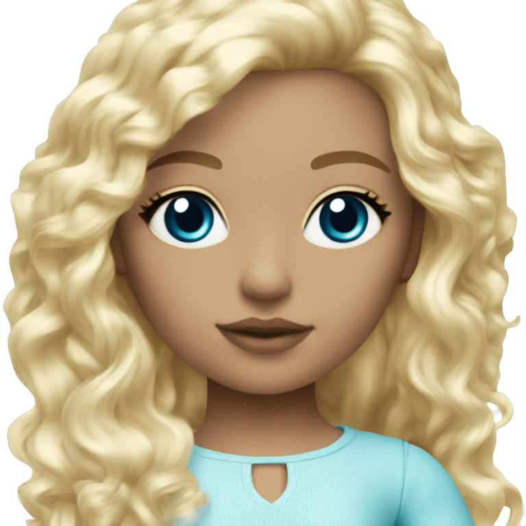 ocean blue doll eyes, blonde hair, feminine, pink, girl, angelic emoji