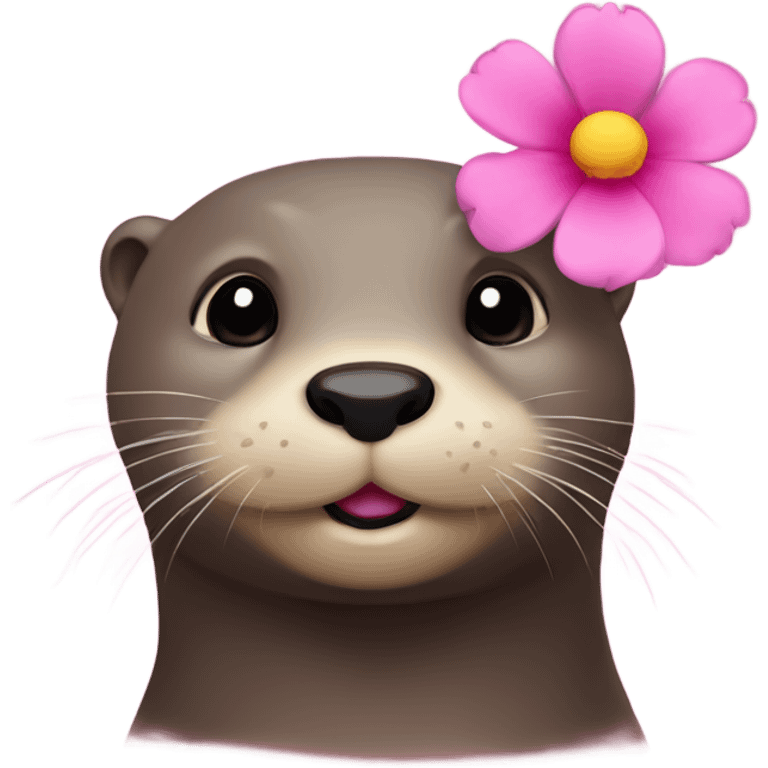 Otter with a pink flower emoji