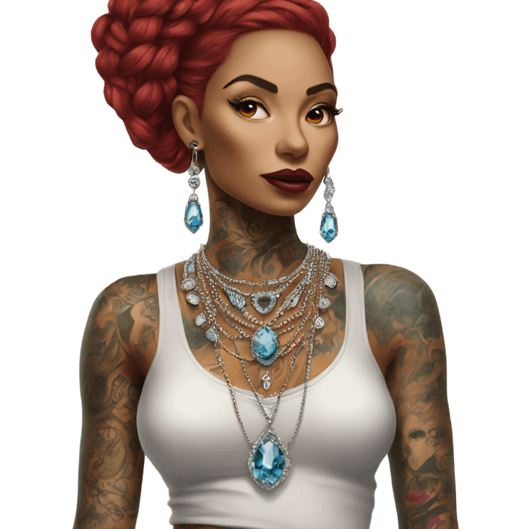 Hyper Realistic tattooed lady wearing expensive jewelry emoji