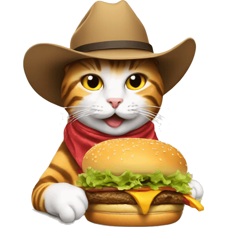 Cowboy cat eating burger with fries emoji