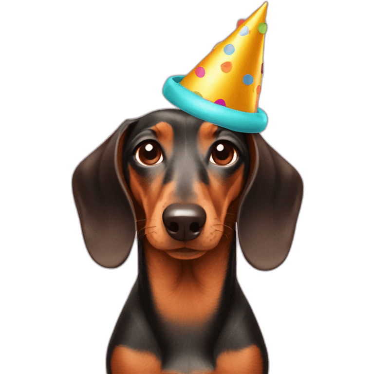 Dachshund wearing party hat emoji