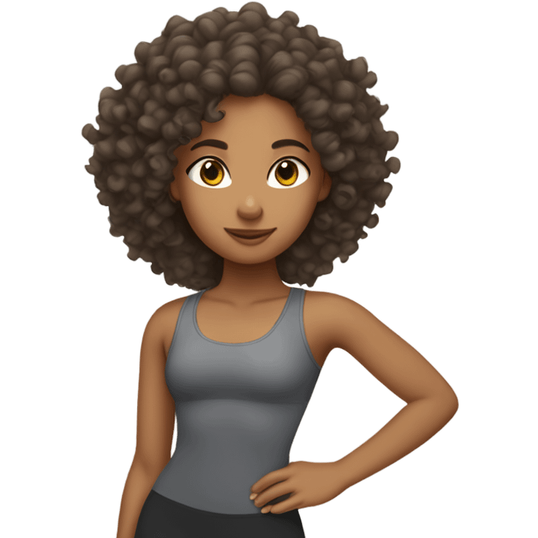 mixed race girl with curly hair doing pilates emoji