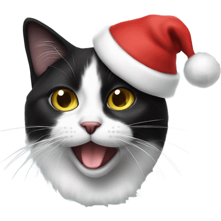 Black and white cat with Santa hat emoji