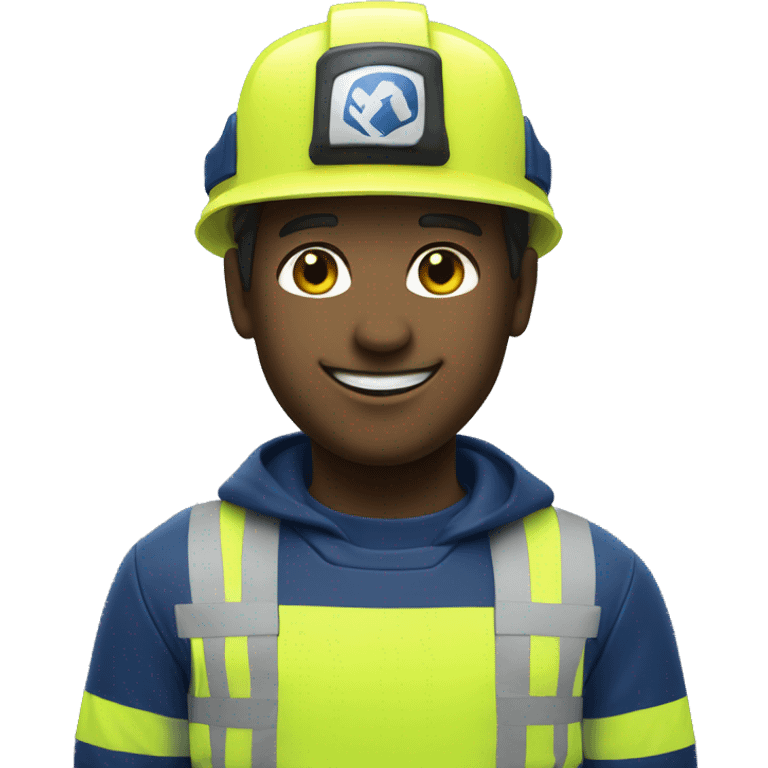 a male rescuer with a fluorescent yellow and blue navy outfit and a fluorescent yellow helmet smiling emoji