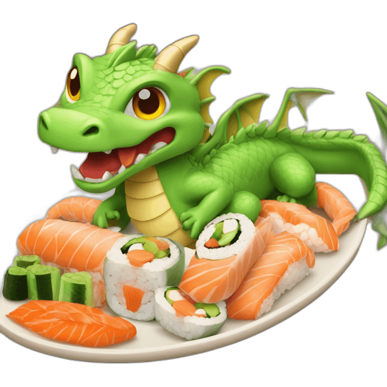 Dragon feu en train de manger des sushis emoji