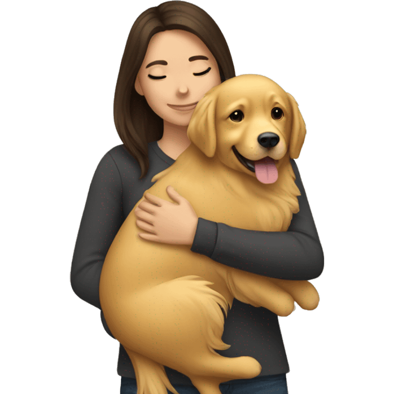 Brunette hugging golden retriever  emoji