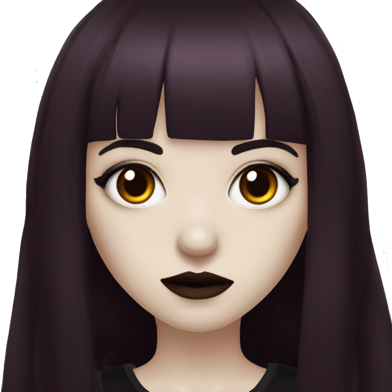 goth girl that has pale white skin and Long Dark Red hair and has dark red fringe bangs emoji