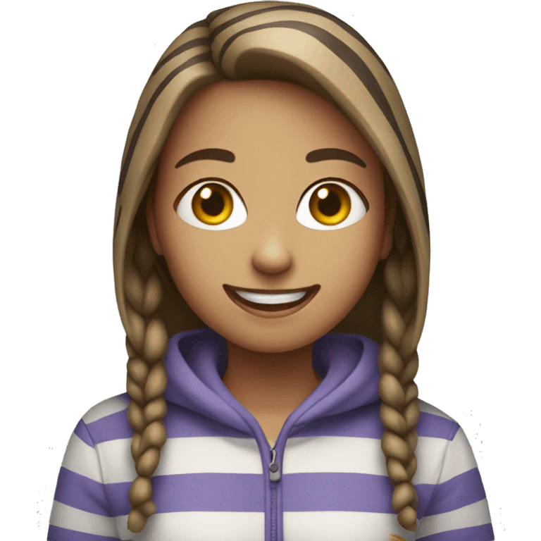 smiling girl with striped hoodie emoji