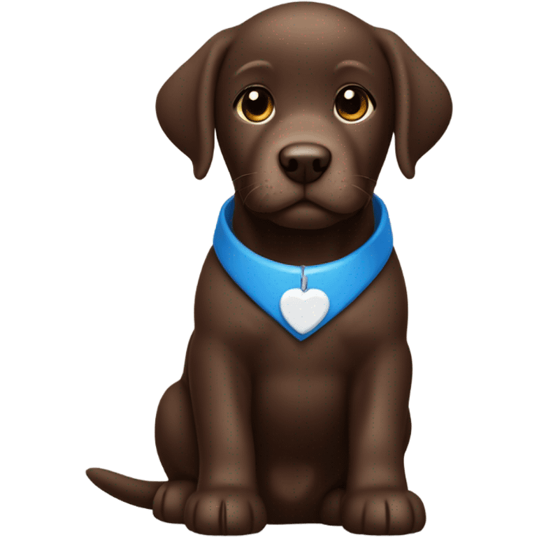 Chocolate labrador cute puppy with small white patch of fur on chest and blue small collar emoji