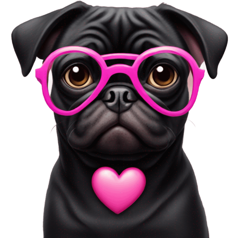 Black pug wearing heart shaped pink glasses  emoji