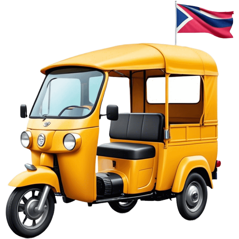 Cinematic Realistic Tuk Tuk Emoji, depicted as a vibrant iconic three-wheeled vehicle with bold colors and a compact design, rendered with crisp textures and dynamic urban lighting that captures its quintessential Thai charm. emoji