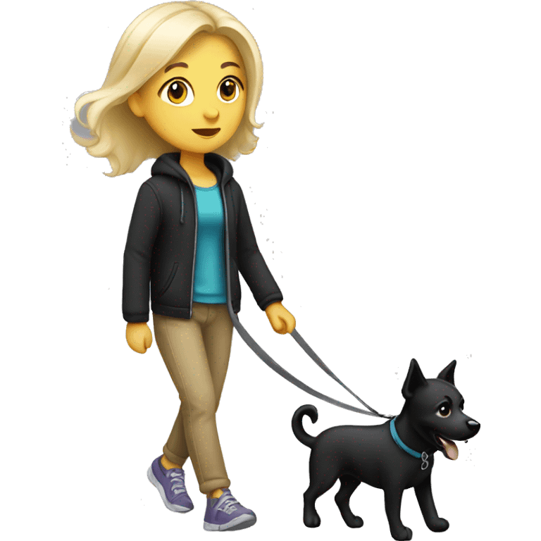 White Blond Girl walk with a black dog emoji