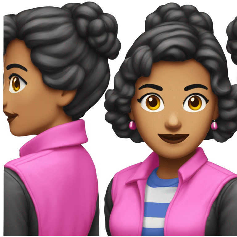 Tanned woman with black hair dressed in 1990s preppy hair, makeup, and neon attire  emoji