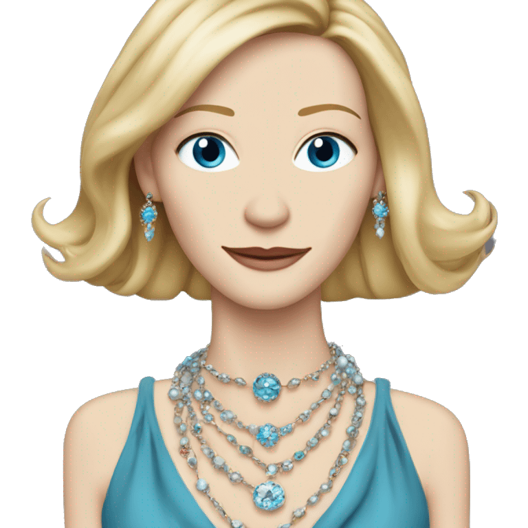 carol aird (cate blanchett, blue eyes)  with jewelry with mid long hair  emoji