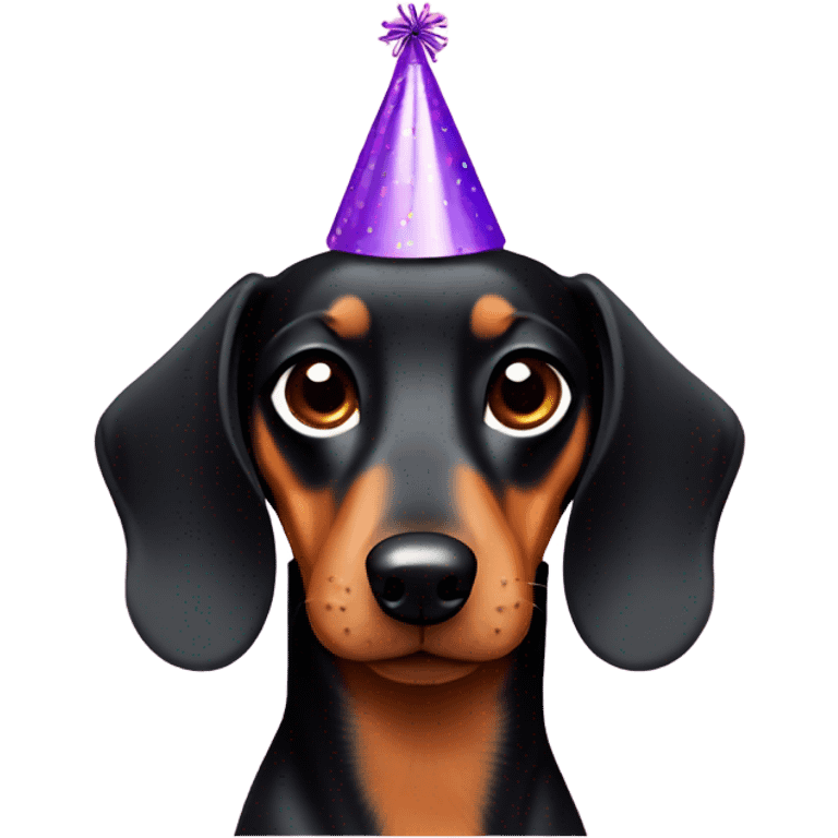 Black and tan dachshund wearing a party hat emoji