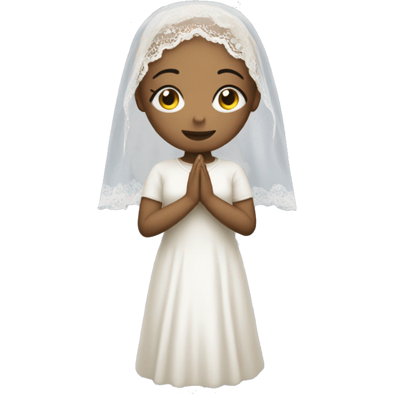 Light skin girl praying with eyes closed and lace white veil  emoji