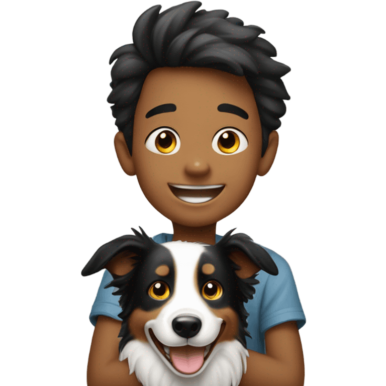 happy boy with  a Border Collie. emoji