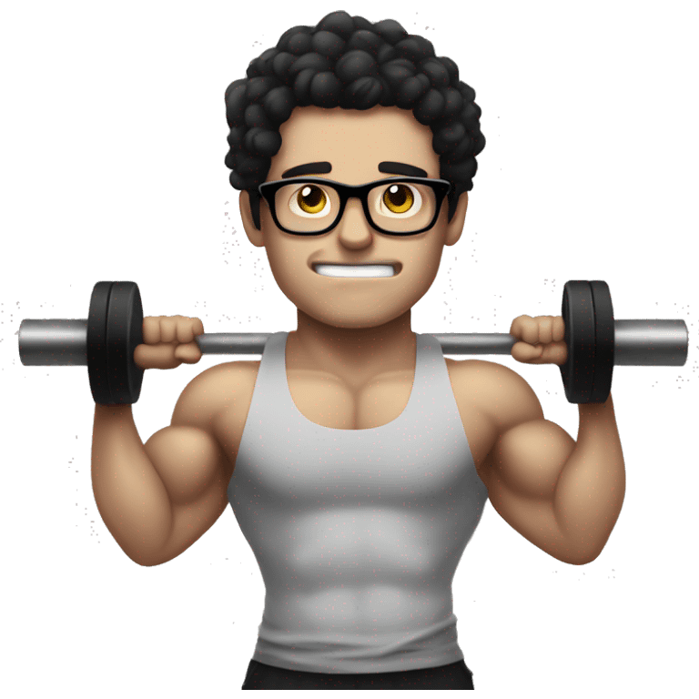 Pale guy dark hair with glasses doing benchpress workout emoji