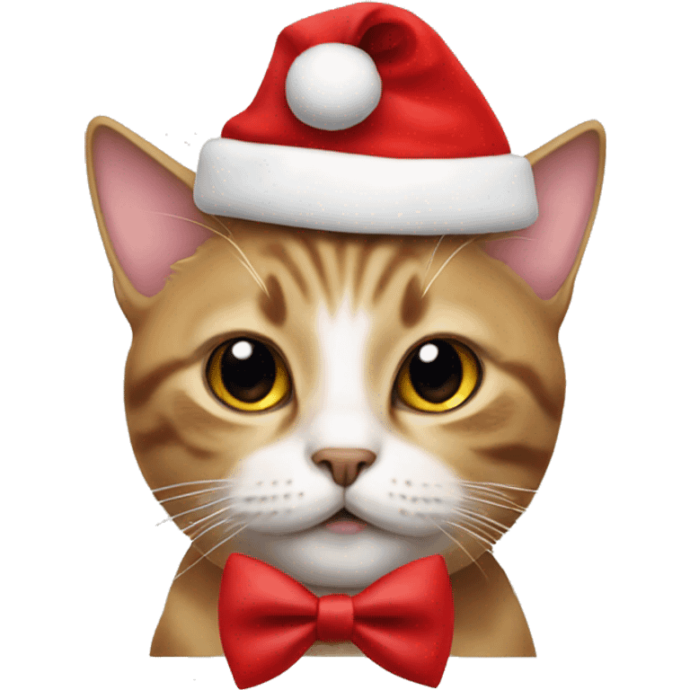 Cat wearing an red bow tie with a santa claus hat emoji