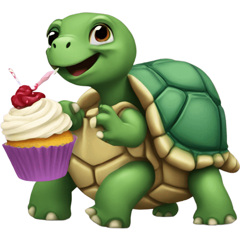 Turtle eating cupcake emoji