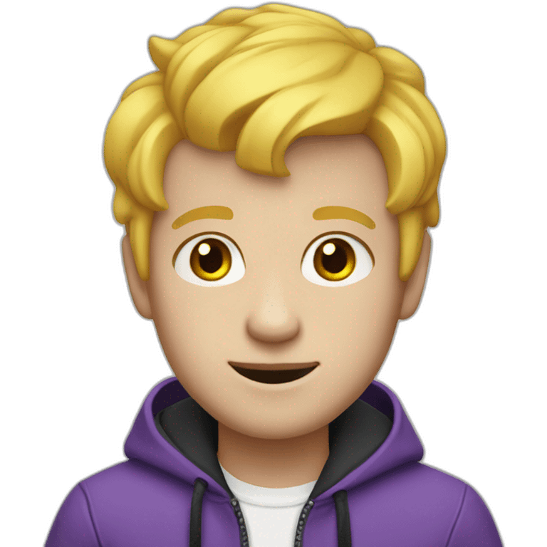 boy with yellow hair, white complexion with red cheeks, arched black eyebrows and purple jacket emoji