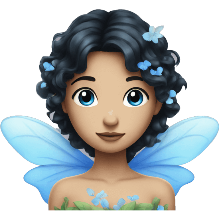 Dreamy pretty nature fairy with black hair and blue eyes emoji