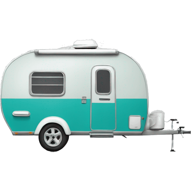 Realistic turquoise camping trailer isolated.  emoji