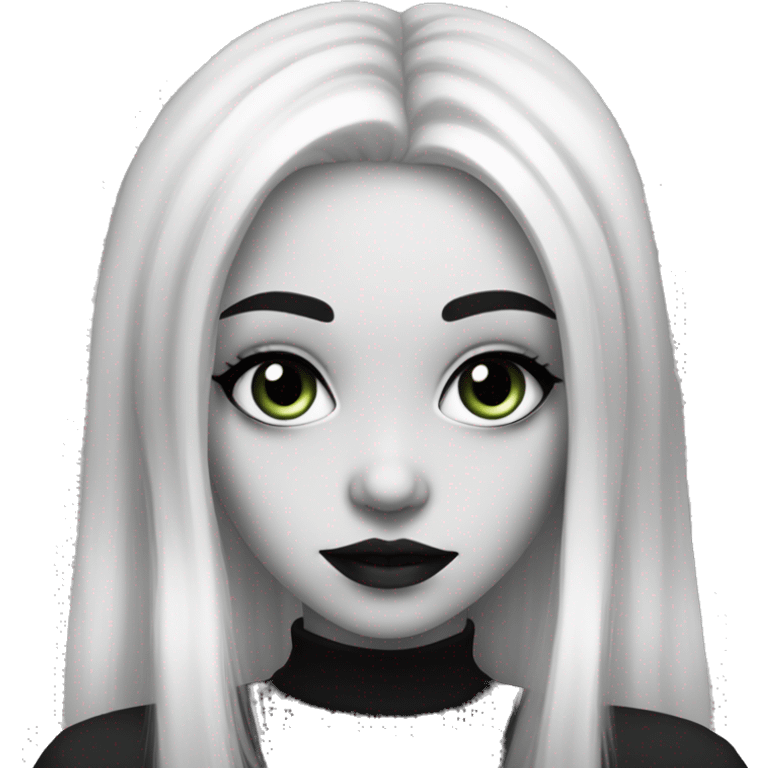 spooky girl, pale skin, split dye hair (black and white) emoji