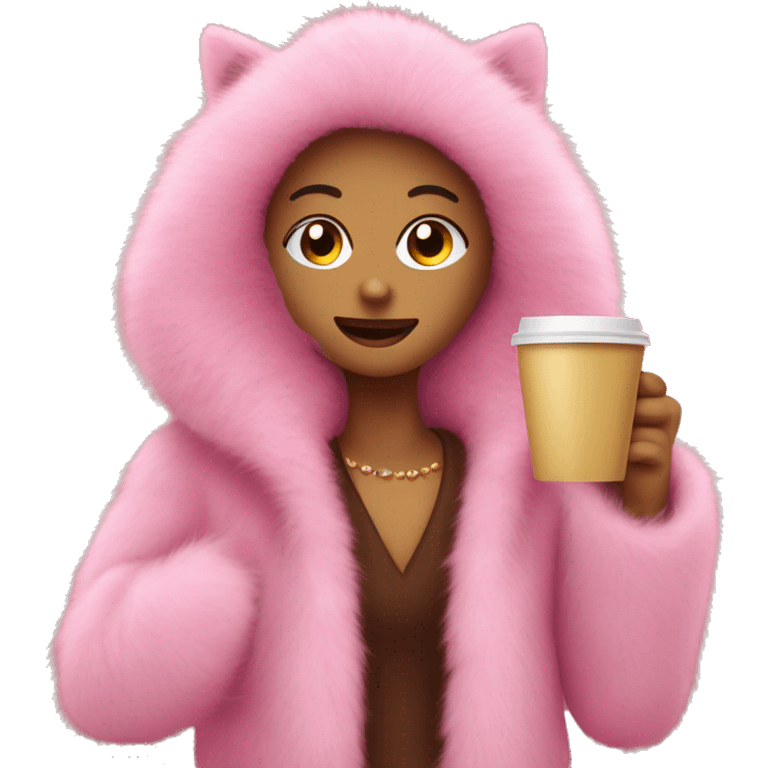 pink fur coat with a glass of coffee in hand emoji