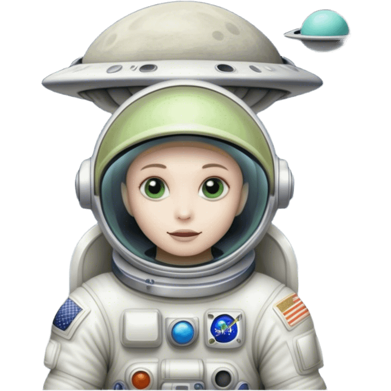 ufo on moon and alien astronaut emoji