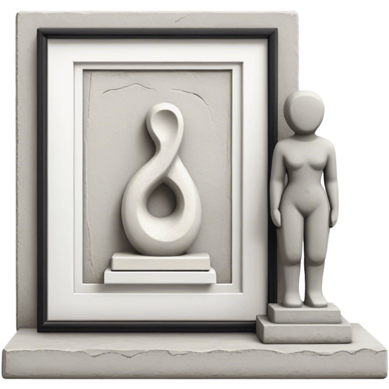 Plaster sculpture and concrete sculpture, small and large, standing side by side, simple and textured, sculpting tools nearby, minimalistic, on a white background, no extra details. emoji