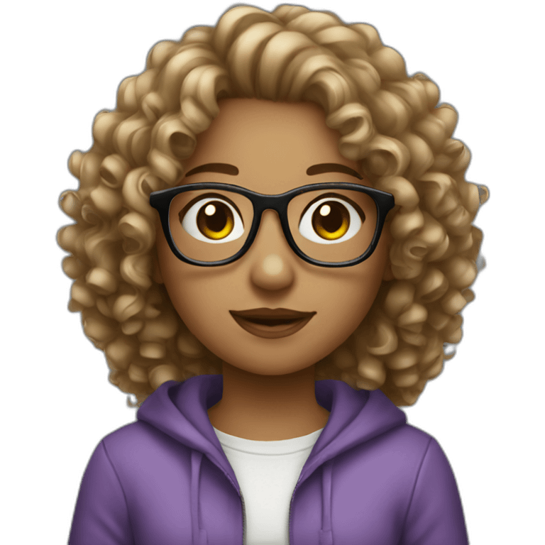 Girl curly hair and glasses white emoji