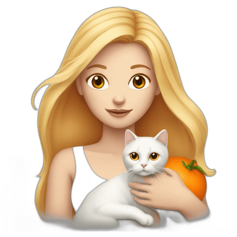 Blonde white woman holding an orange and white cat with long hair emoji