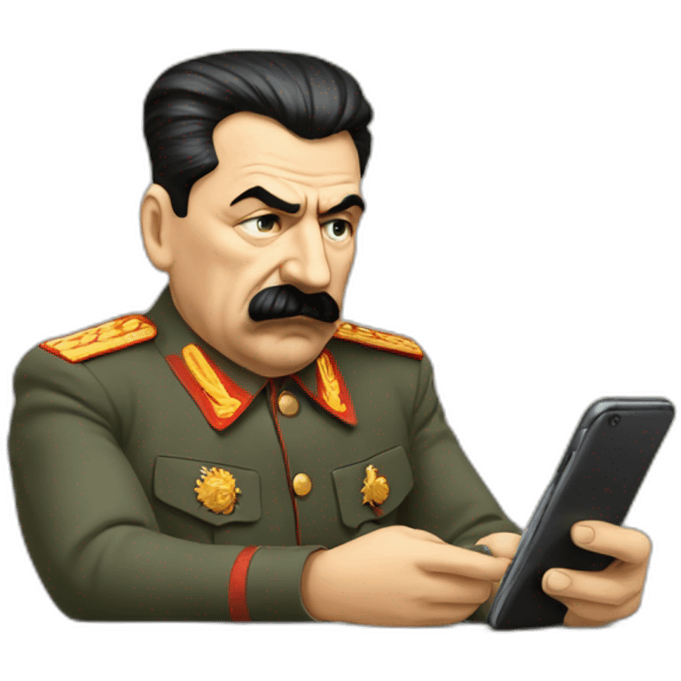 Sad stalin looking at social media on phone emoji