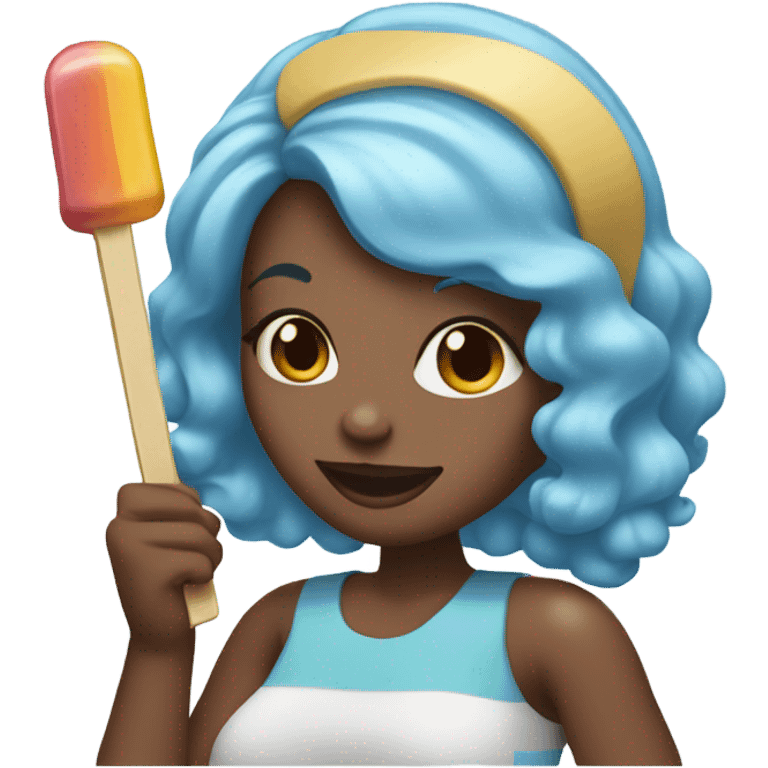 Black woman with light blue hair eating popsicle  emoji