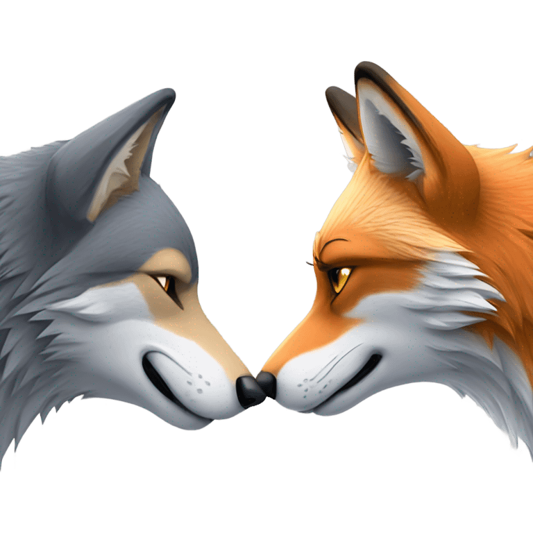 Wolf and fox kissing emoji