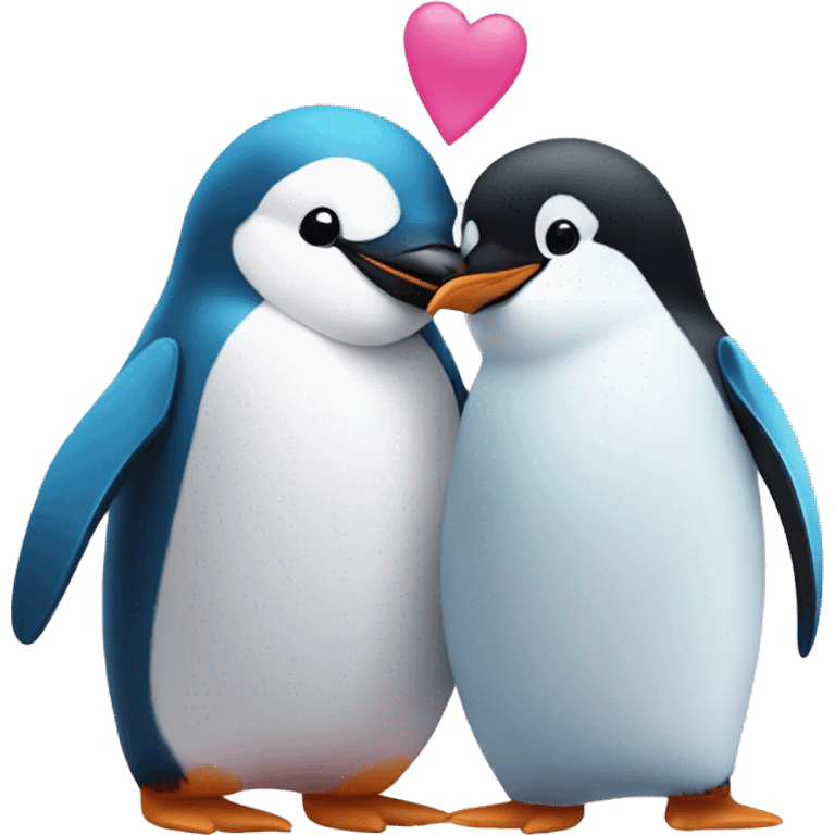 one Penguin pink and one menguin blue hugs emoji