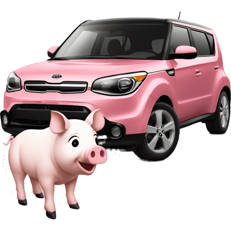 Pig in front of a 2024 white kia soul emoji