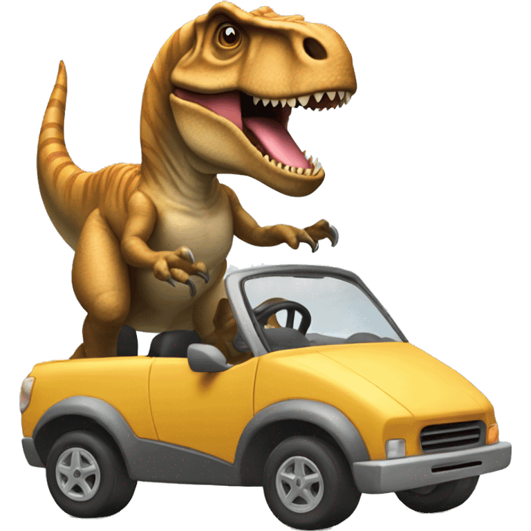 T-Rex driving a car emoji