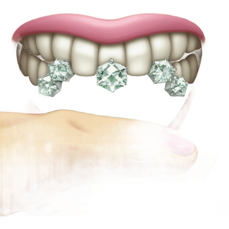 A green emoji using their pinky finger to expose their diamonds on their bottom teeth  emoji