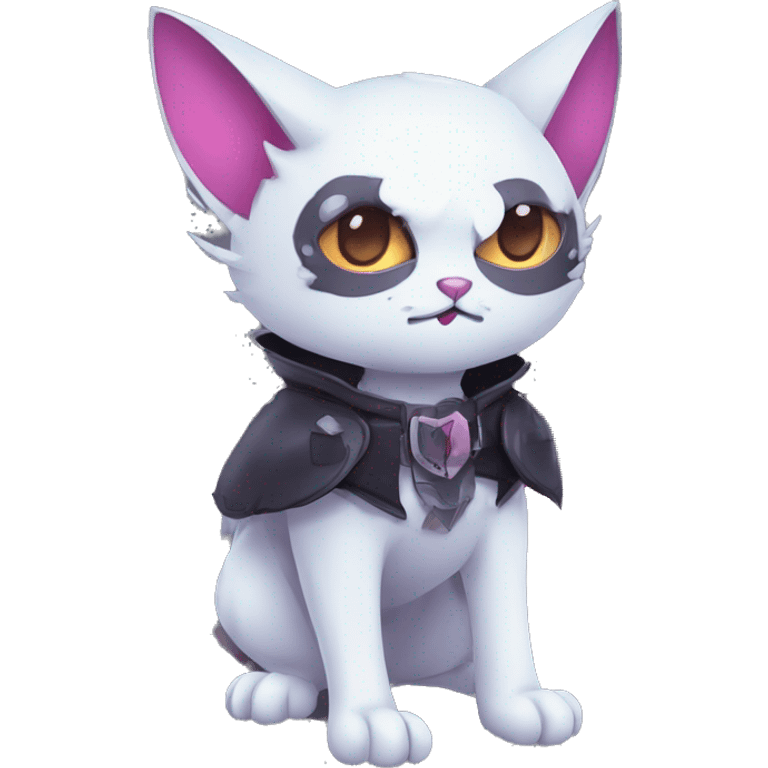   cool edgy kawaii ethereal dark-punk-themed animal vampiric cat-hybrid Fakemon with fangs and bat-wing-ears with a collar full body emoji