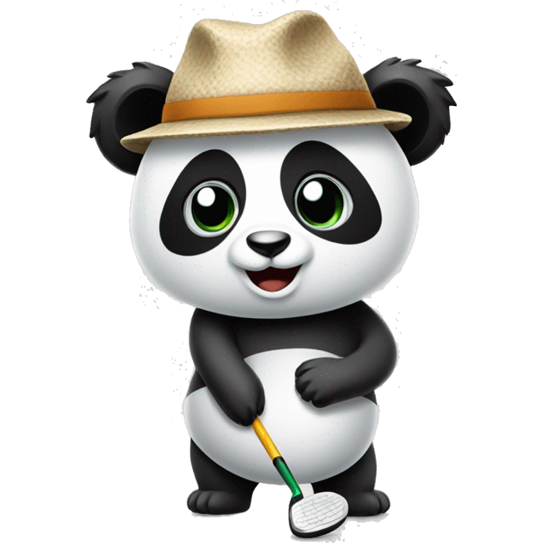 Panda wearing hat playing golf emoji