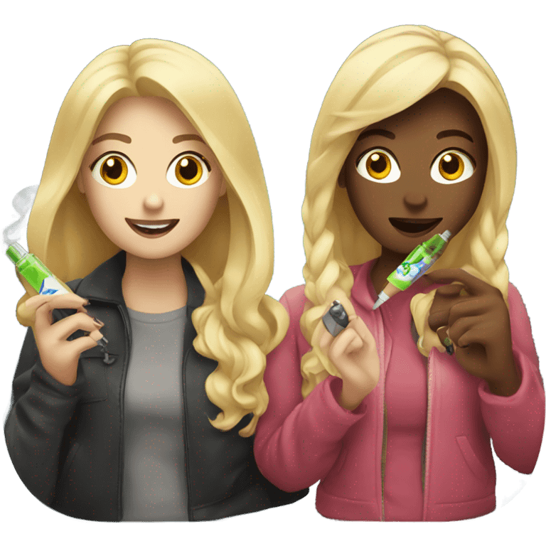 Blonde and brunette friends with vapes  emoji