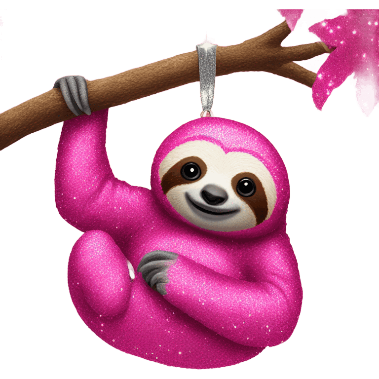 Hot pink sloth with glitter hanging on a tree  emoji