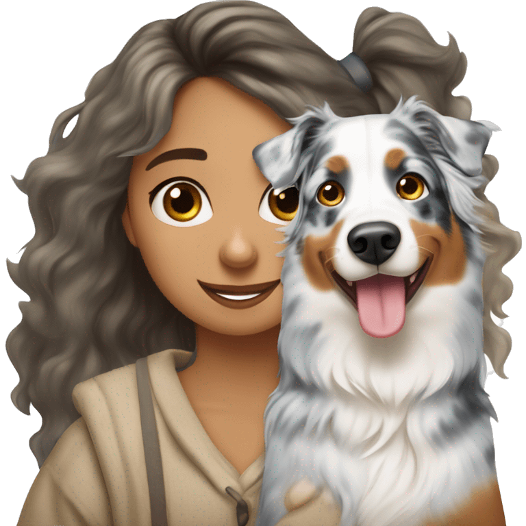 Blue merle Australian shepherd dog with blonde girl owner emoji