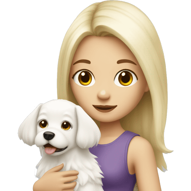 blonde girl with white fluffy dog emoji